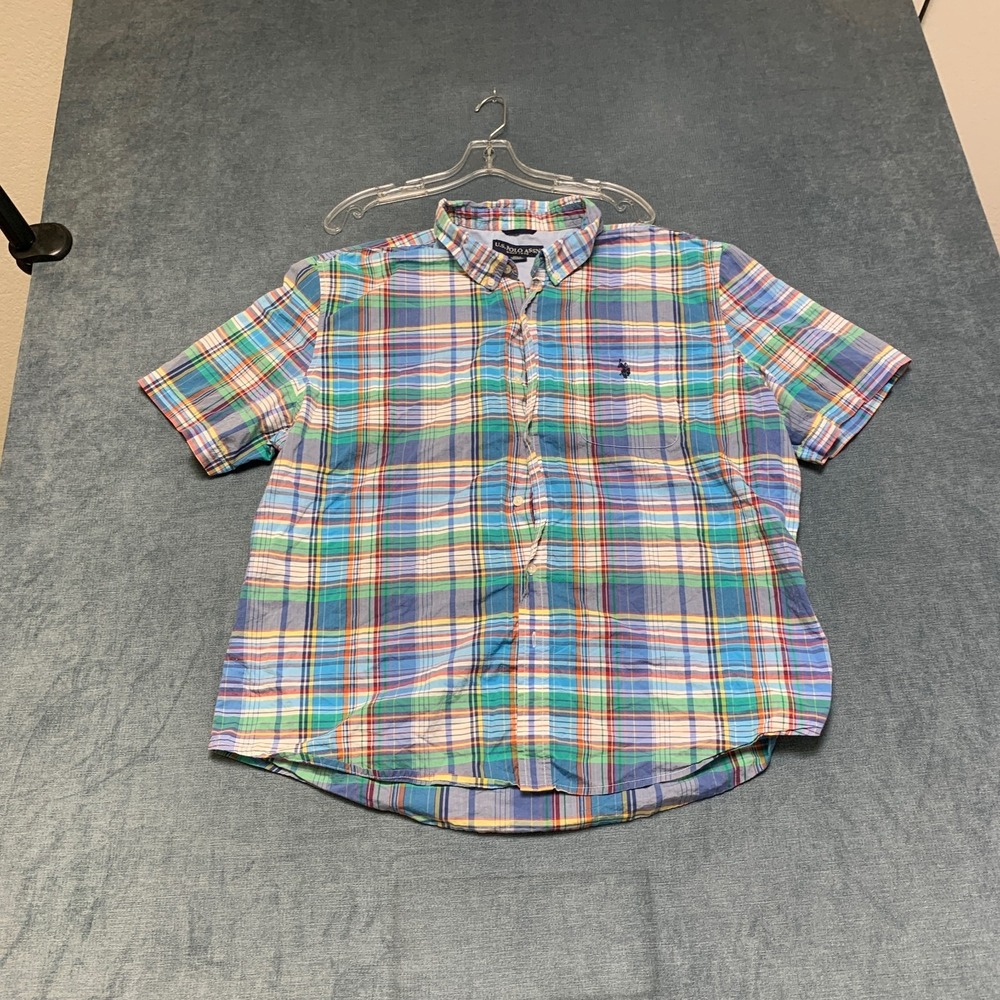 US Polo Assn. Shirt Mens 2XL Multicolor Plaid Short Sleeve Casual Button Down
